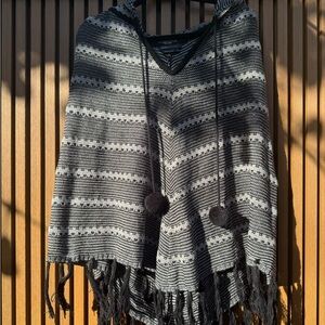 BCBGMaxAzria Black and Gray Striped Poncho
